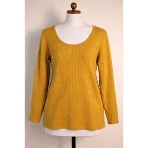 Old Navy Women's Mustard Yellow Textured Long Sleeve Scoop Neck Top Size XL